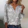 Женские топы Свободная повседневная футболка с v-образным вырезом и блестками с расклешенными рукавами и принтом с семью рукавами