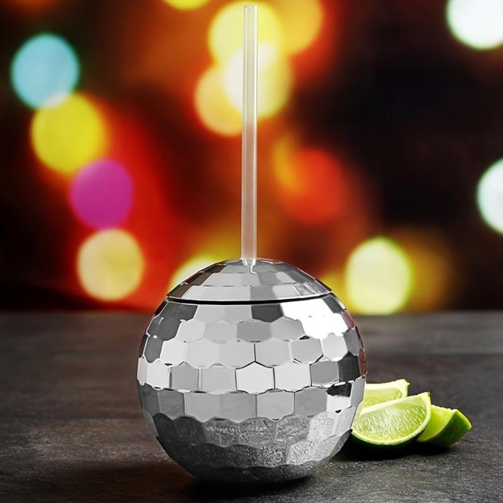 2 шт. Серебристые стаканы-диско-шары 20 унций Party Cups с крышкой и блестящим шаром Коктейльный стакан Пластиковые стаканы Стакан с крышками и соломинками Стаканы-диско-шары