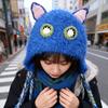 Japanese Cute and Funny Little Monster Plush Knitted Hat for Women Autumn and Winter Warm Ear Protection Bag Head Hat Versatile Lei Feng Hat