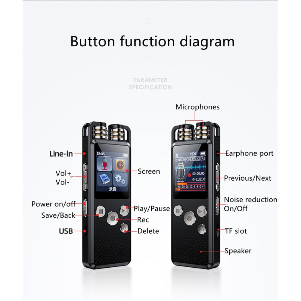 Профессиональный диктофон, активируемый голосом, цифровой диктофон, стерео PCM, проигрыватель с переменной скоростью, преобразование голоса в текст, запись совещаний