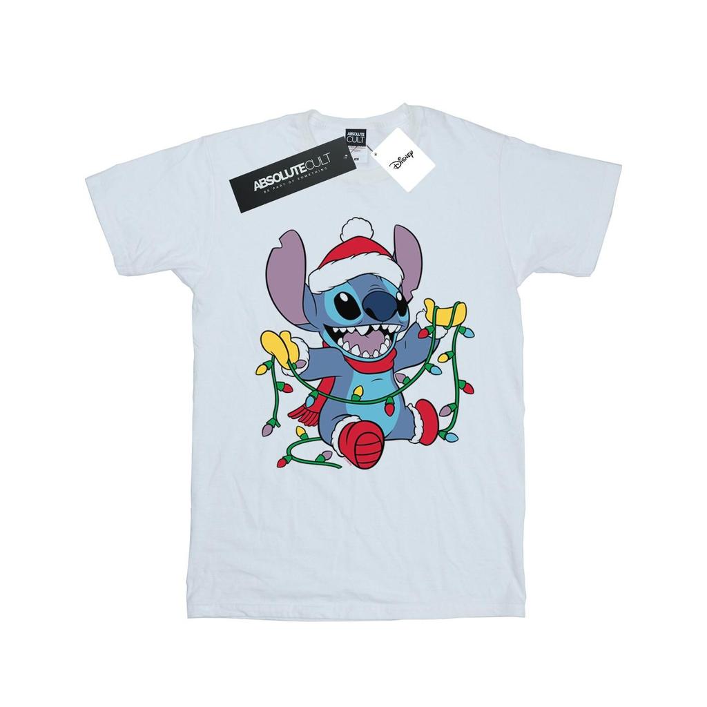 Disney Womens/Ladies Lilo And Stitch Christmas Lights Cotton Boyfriend T-Shirt