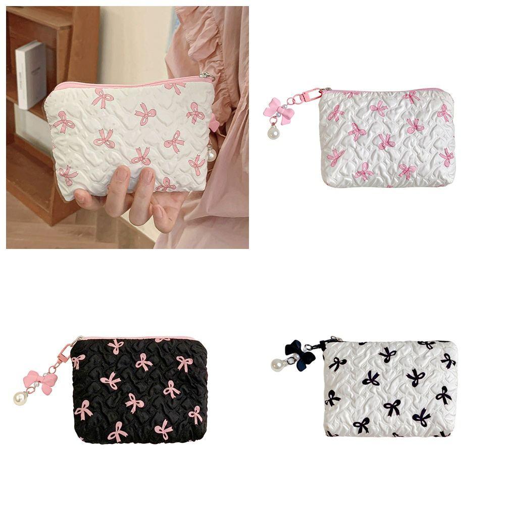 Bow Pendant Bow Cosmetic Bag Zipper Coin Purse Travel Wash Bag Balletcore Makeup Bag  Girls