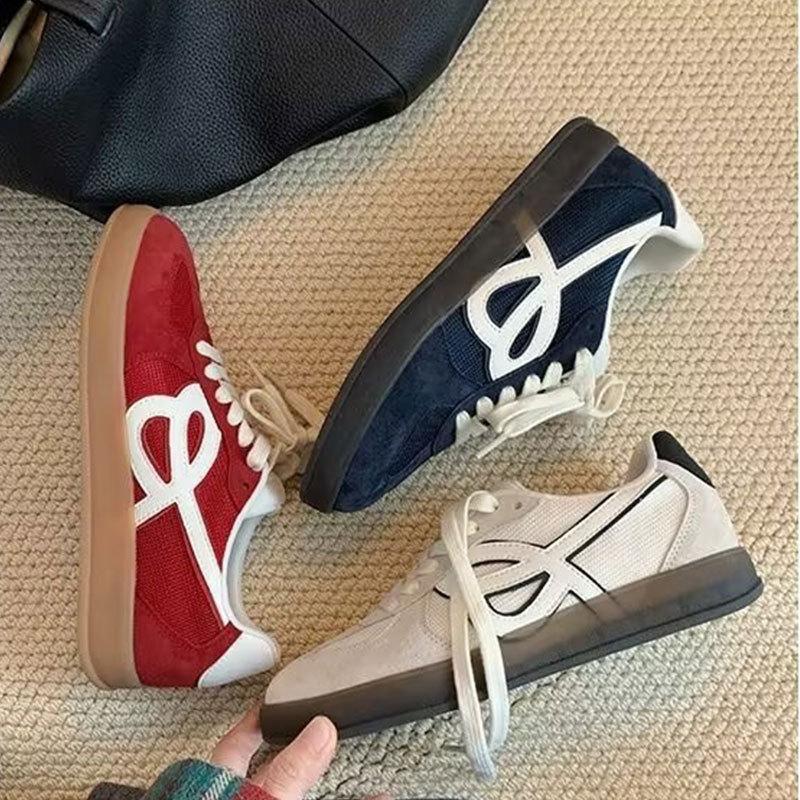 Версия из мягкой кожи~ ретро красные немецкие тренировочные туфли женские 2025 новая расцветка платформа кроссовки Форрест Гамп повседневные спортивные кеды