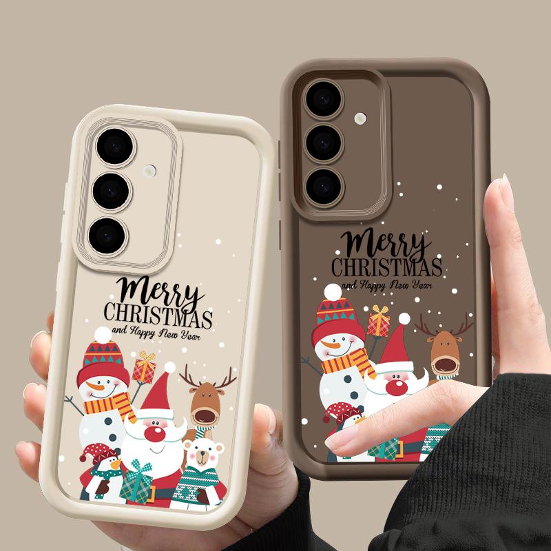 Чехол для телефона с принтом Санта-Клауса и снеговика для Samsung S24 Ultra S23 S22 S21 Plus S20 FE A55 A35 A54 A53 A52 A34 A14, противоударный мягкий чехол для телефона на Рождество