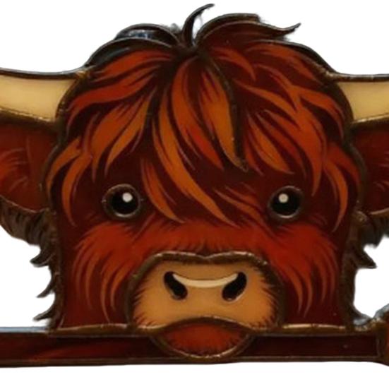 Highland Cow Window Corner Decoration 3D Printed Peeping Highland Cattle Home Office Living Room Door Window Frame Ornament