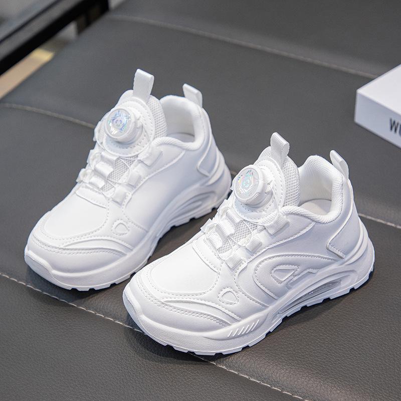 Children's sports shoes, new spring/autumn collection, girls' rotating-button running shoes, boys' white sneakers, soft-soled casual shoes