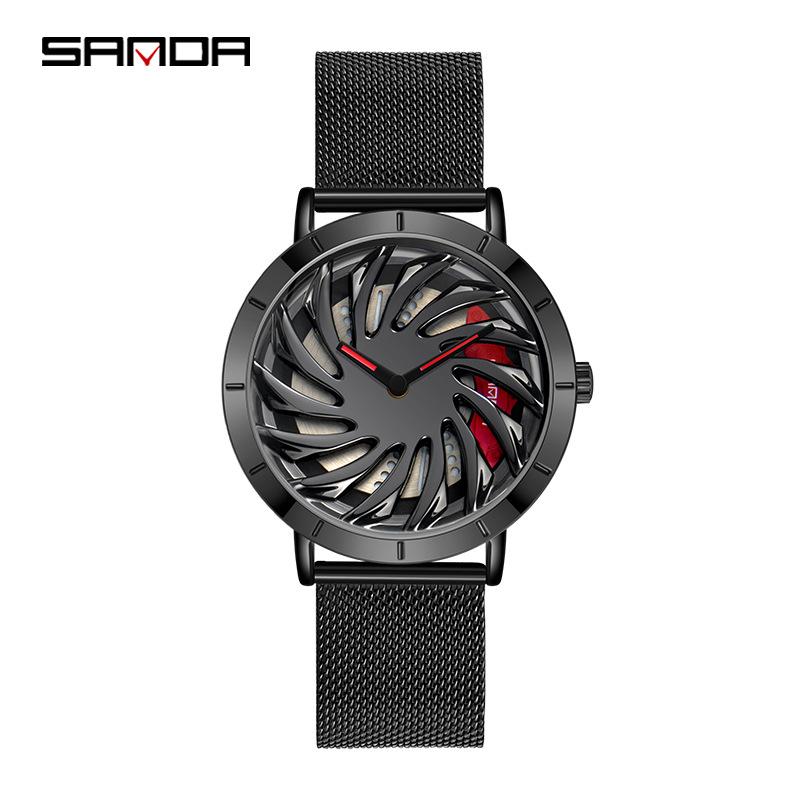 Сеть новых продуктов с кварцевыми часами Модные трендовые часы Простые креативные кварцевые мужские часы с полым автомобилем на колесиках