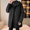 Men's New Winter Down Jacket, Versatile Casual Thickened Solid Color Mid-length Coat, Large Size Hooded Top