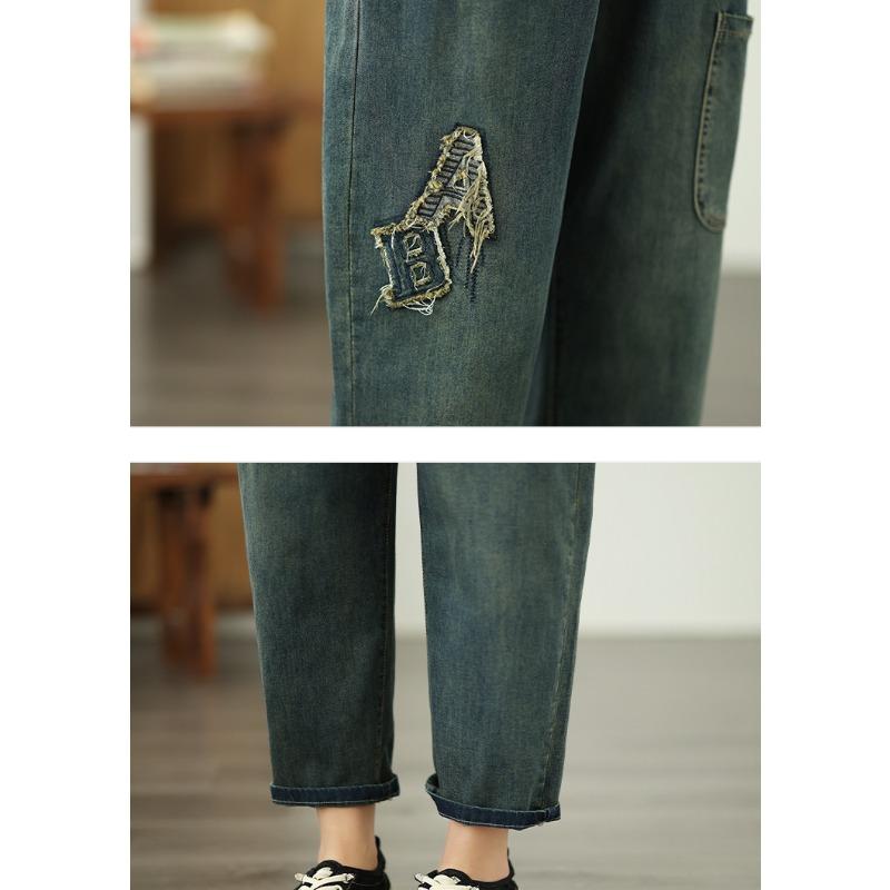 Dimanaf 2025 Летние джинсы больших размеров для женщин, эластичные базовые длинные брюки, джинсовые свободные шаровары, повседневные синие брюки