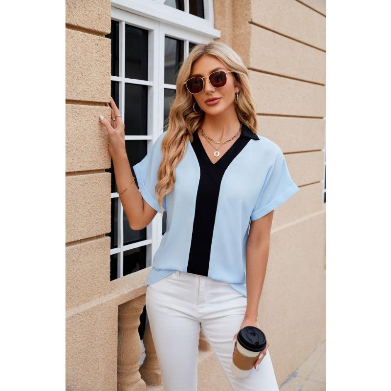 Летняя женская рубашка, цветная шифоновая блузка с лацканами, свободные топы с короткими рукавами