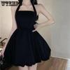 WTEMPO Черное платье без рукавов, женское летнее однотонное модное платье в Корейском стиле с лямкой на шее Y2K, повседневное элегантное, горячее, милое, новые мини-платья