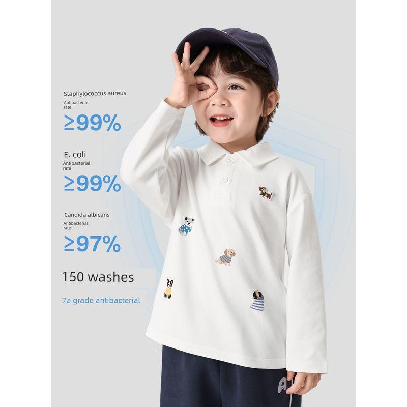 Right European Style Boys' Cartoon Puppy Long-Sleeve Polo Shirt, New Autumn Children's Clothing Top, Kids' Toddler Autumn Trendy Style