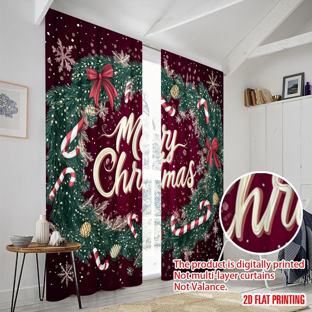 2pcs,2D Plane Printing Light Filtering Curtains Christmas Party7 (3) Versatile Fabric (without Rod) Art Deco Festive Perfect for