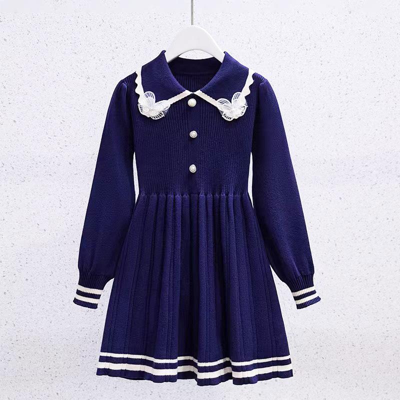 Girls Dress New Autumn Winter Thickening Warm Sweater Dress Girls Princess Dress College Style Bow Knitted Dress Girls Dress
