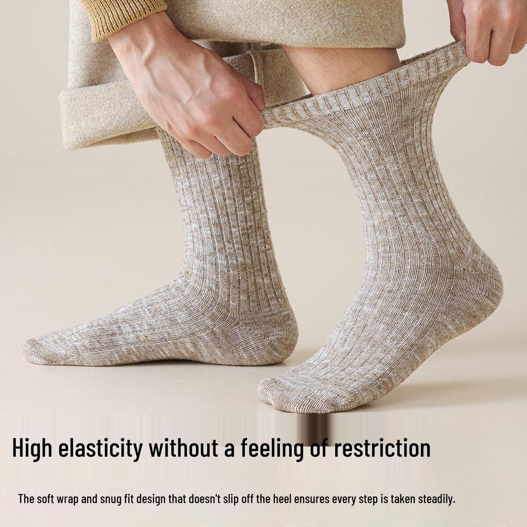 Men's Melange Mid-Calf Wool Socks - Thick, Warm, and Versatile for Autumn and Winter