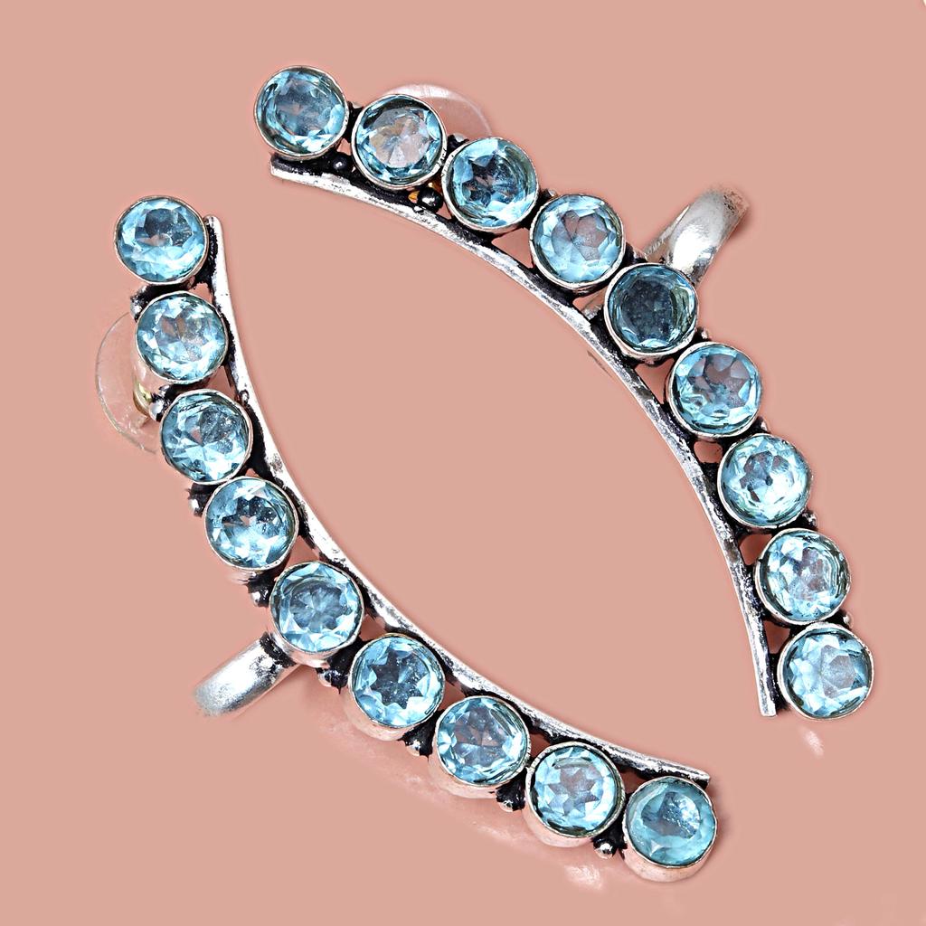 Швейцарский синий кварцевый драгоценный камень женские унисекс серебряные серьги-клаймберы 2,5''