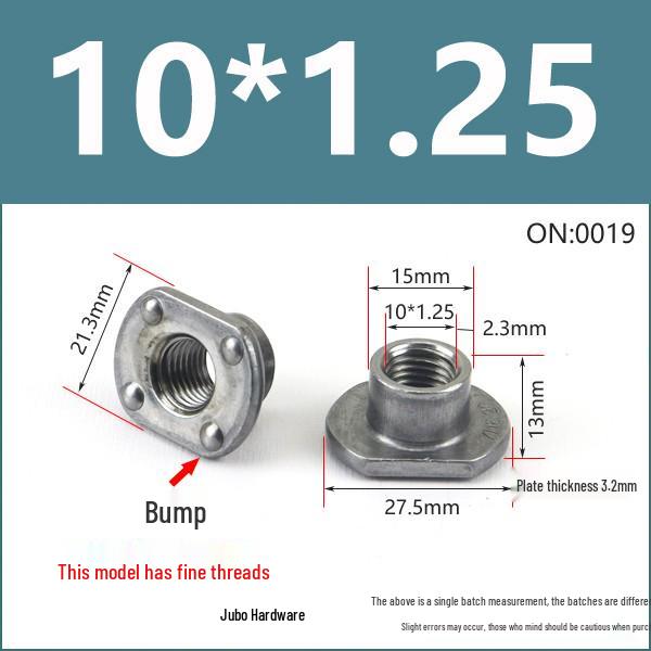 Thickened Welded T-Nut, Cold Heading Iron Plate, Round Imperial Fine Thread, Natural Color, Sizes M6/M8/M10.