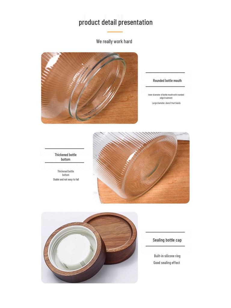 Vertical Stripe Borosilicate Glass Jar with Acacia Wood Lid - Large Capacity for Kitchen Storage or Pickles