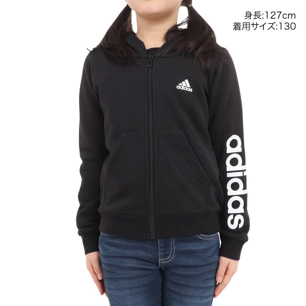 Худи Adidas Essentials с линейным логотипом ECK51 J130 Детское с полной молнией Черный/Белый (IC3584)