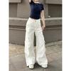 Plus Size American High Street White Cargo Jeans Women Summer High Waist Straight Loose Drape Mop Wide Leg Pants
