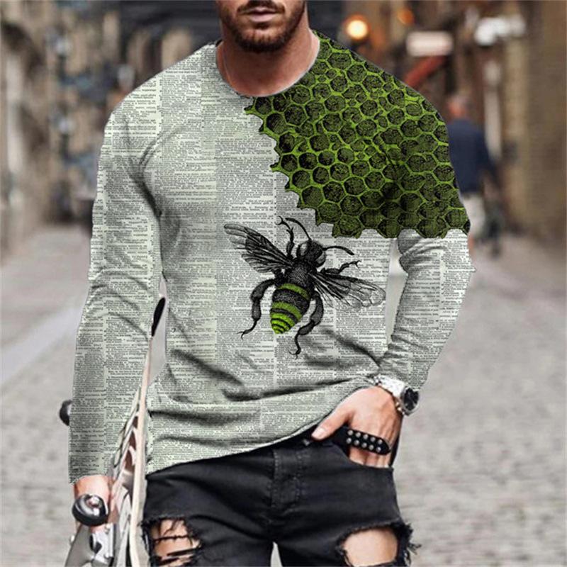 Весенне-осенние забавные футболки с 3D-принтом пчелиных сот, повседневные пуловеры с длинным рукавом, уличная одежда Харадзюку, мужские футболки