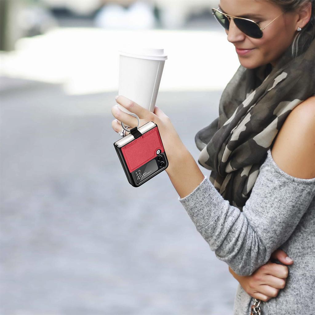 Lightweight Slim Folding Design Leather Case For Samsung Galaxy Z Flip3 Flip 3 5g With Ring Holder Protective Coque