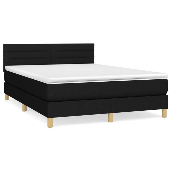 VidaXL Lit à sommier tapissier avec matelas Noir 140x200 cm Tissu - Modèle 3140699