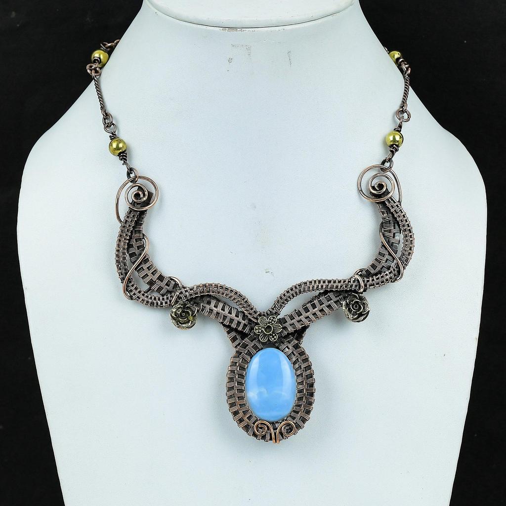 Owyhee Opal Necklace Handmade Jewelry, 999 Copper Wire Wrapped Necklace Designer Gemstone Jewelry Adjustable Chain Necklace Gift For Mom