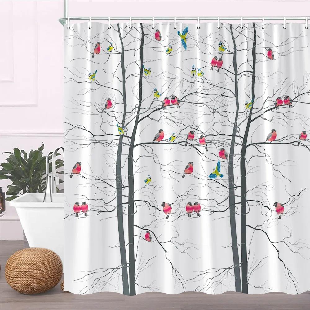 Modern Black Shower Curtain Set with Hooks-Black and White Shower Curtain for Bathroom Fabric Geometric Bath Curtains with Hoo