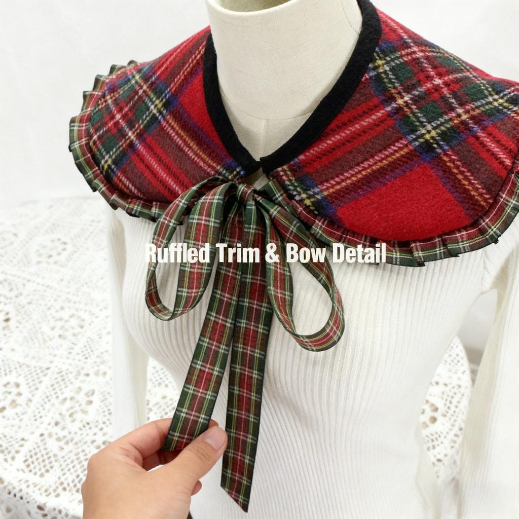 Рождественский Шотландский Клетчатый Декоративный Воротник Свитера из Шерстяной Смеси Декоративный Воротник Праздничный Универсальный Аксессуар