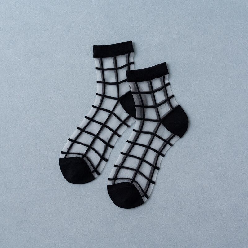 1 Pair Women Socks Summer 15 Styles Harajuku Thin Transparent Sock Striped Plaid Dots Breathable Funny Socks Casual Ankle Socks