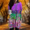Новинка осени с принтом разноцветных пузырьков и больших размеров платье для женщин с круглым вырезом и длинными рукавами повседневные платья с карманами
