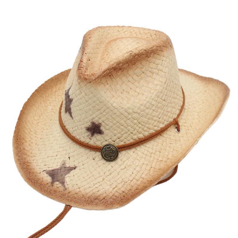 Western Cowboy Straw Hat Outdoor Sun Hat Seaside Beach Hat Knight Hat Men'S And Women'S Pink Cool Hat