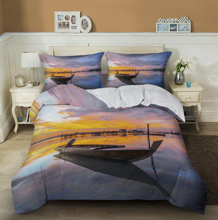 3D Ship Duvet Cover Set King Queen Size Large Freighter Container Print Bedding Set Blue Sea 2/3pcs Polyester Comforter Cover