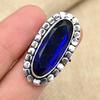 Lab-Created Blue Sapphire Gemstone 925 Sterling Silver Handmade Gift Ring Jewelry