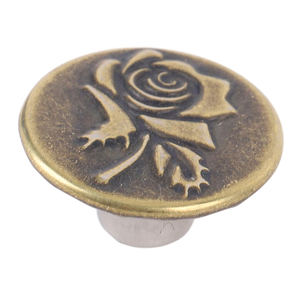 50 Set Pants Buttons No Sew Removable 17mm Rose Pattern Stainless Steel Antique Brass with 2x6.5mm P