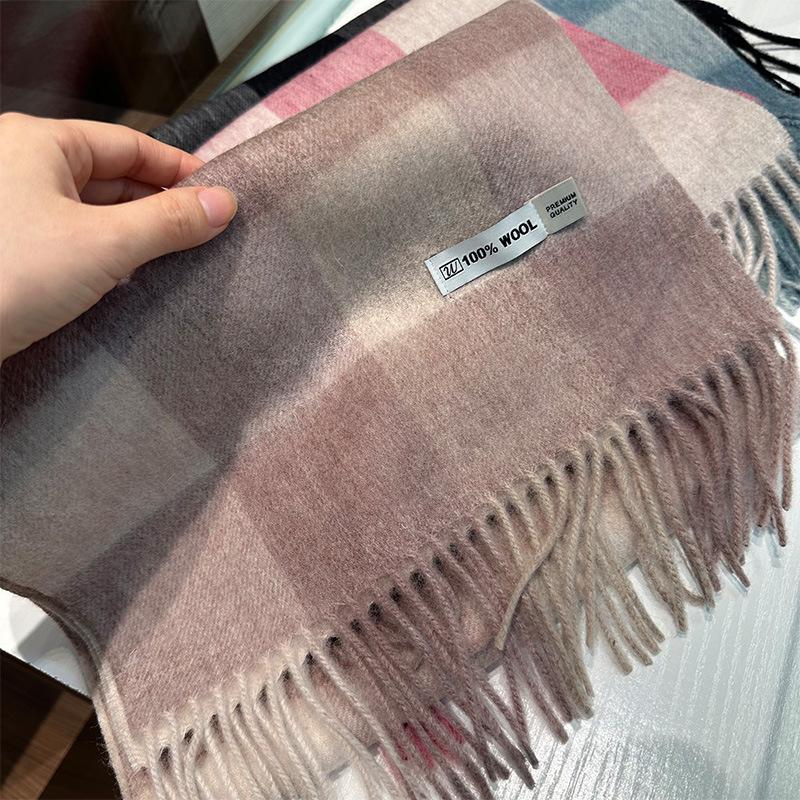 Winter Atmosphere Plaid 100 Wool Scarf Women's Winter Versatile Couple Warm Shawl Dual-purpose