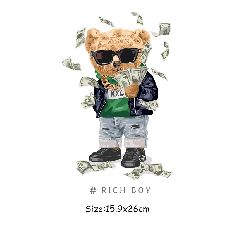 Cool Bears Patch For Clothes Animal Pirnt Clothes Stickers Diy Parches Ropa T-Shirt Hoodies Heat Press Appliqued Iron On Patches