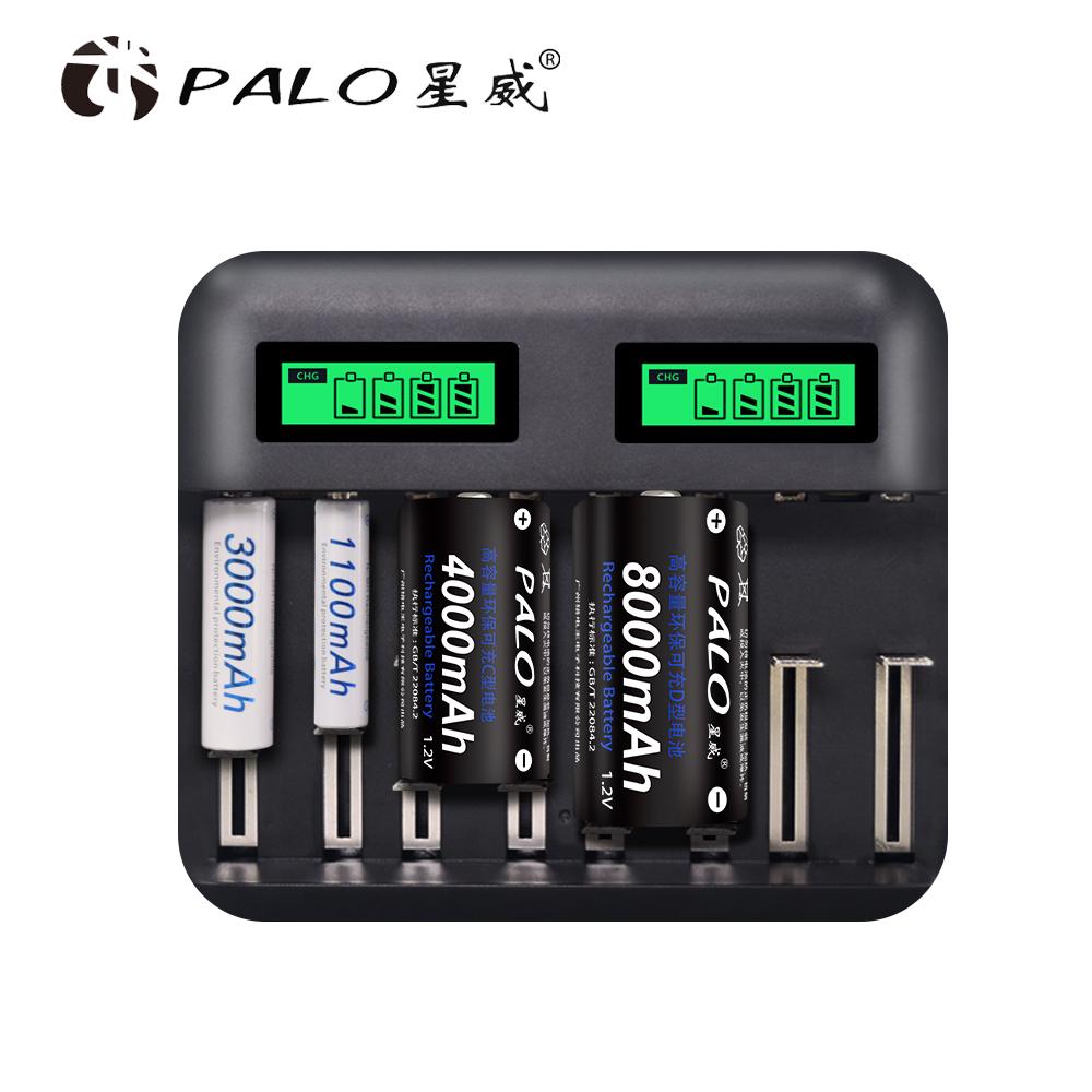 PALO 8-слотовый ЖК-дисплей, USB-умное зарядное устройство для аккумулятора AA AAA SC, размер компакт-диска, аккумуляторная батарея 1,2 В, Ni-MH Ni-CD, быстрое зарядное устройство