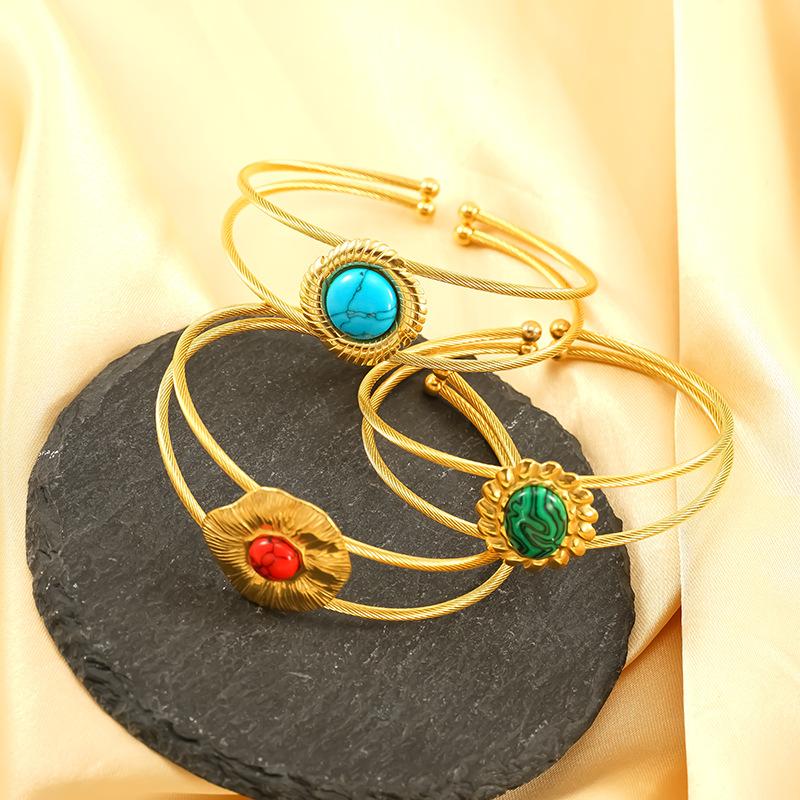 Золотой браслет из титановой стали не тускнеет дизайн с бирюзой простой роскошный браслет браслет