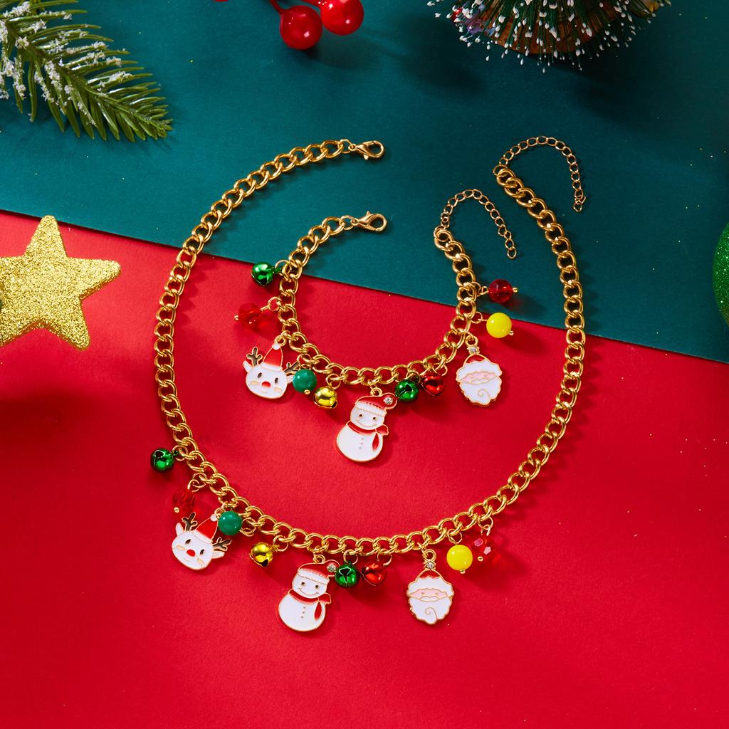 Creative Christmas Elements Metal Chain Bracelets for Women Men Santa Claus Tree Elk Snowman Pendant Necklace Festival Jewelry