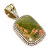 Натуральный камень унакит двухцветный кулон из стерлингового серебра 925 пробы 1,30" B0F42