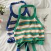 Women Stripes Crop Tops Knitted Halter Sexy Y2K Tops Backless