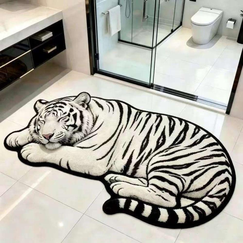 Non-slip Tiger Shape Rug Diatomite Irregular Bath Rug Tiger Floor Mat  Home Entrance Decor