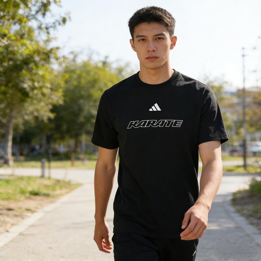 adidas Спортивная универсальная футболка с коротким рукавом для тренировок, бега, фитнеса, серия «Каратэ», удобная, дышащая, унисекс, топ CLTS26K1-BW