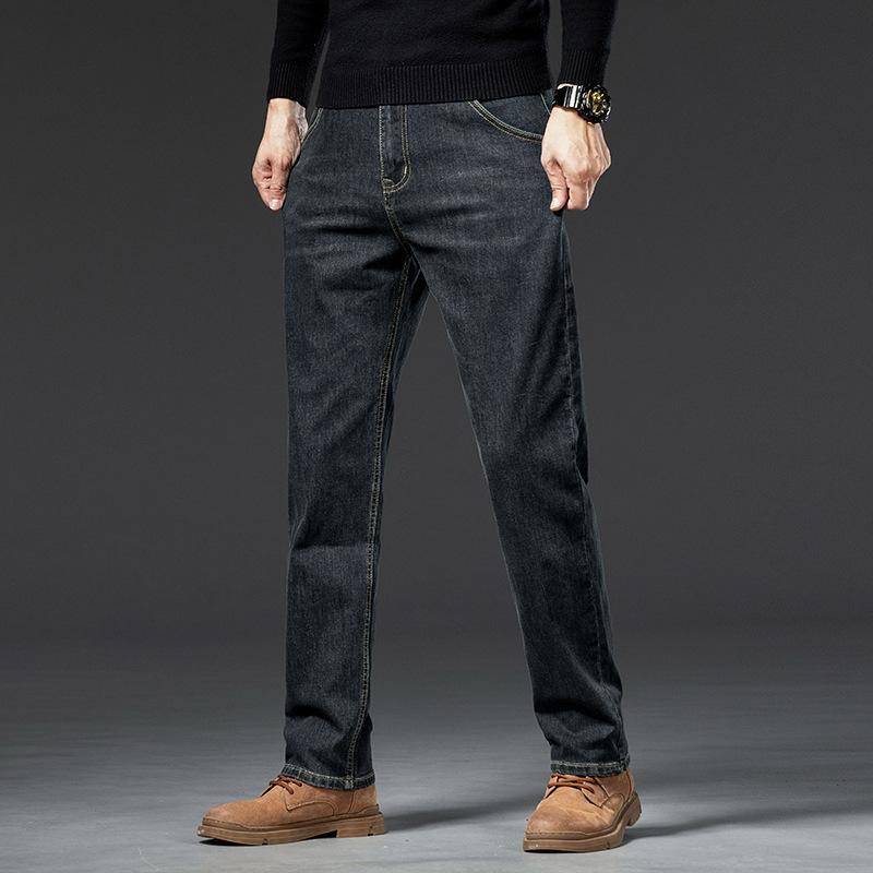 Джинсы для мужчин, Свободные, Прямые, Плотные, Эластичные, Business Casual, Универсальные, Плотные, Брюки для молодых мужчин