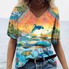 Fashion Ladies T-Shirts Summer Clothing Ocean Animal Graphics V-Neck Short Sleeve Tops 6xl Girls Shirt Tees Women's Apparel
