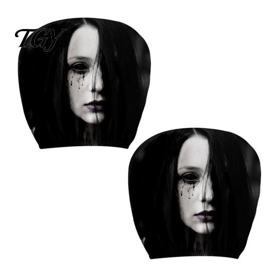 Funny Prank Car Accessories 2Pcs Ghost Face Headrest Covers, Halloween Horror Seat Decorations, Holiday Atmosphere Decor Universal Fit