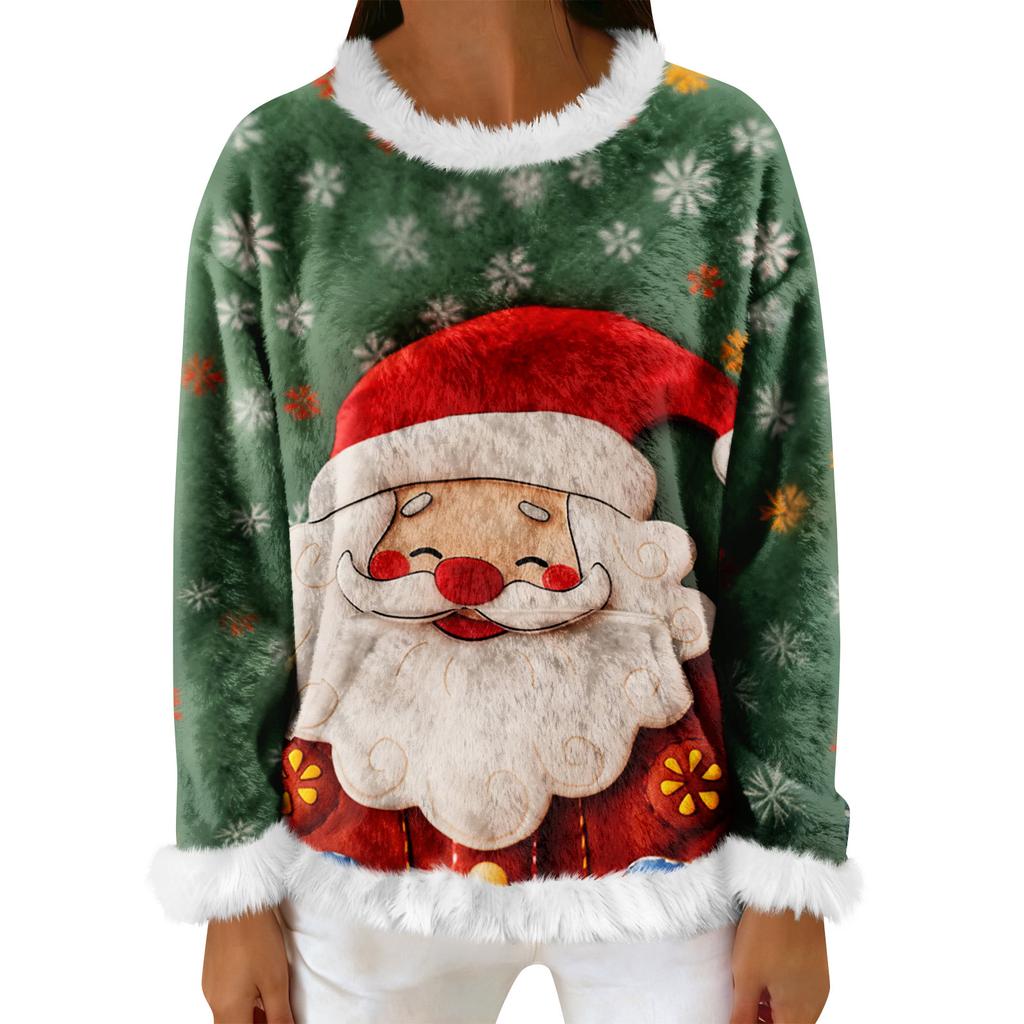 Women's Casual Fleece Sweatshirt  Long-Sleeve Round  Neck Casual Comfortable Loose-Fit Lightweight Women's Flannel Sweatshirt