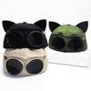 Casual Men and Women Cute Cat Ear Hat Fashion Cotton Pilot Hat with Sunglasses Hat Sport Hat Glasses Cap